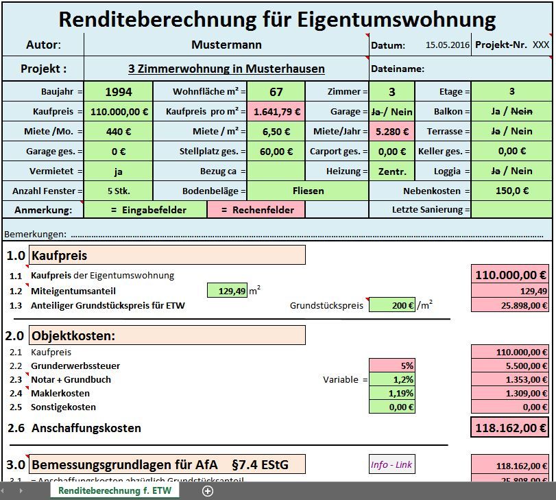 Excel-Vorlagen-Paket: Steuer-, Nebenkosten- Und Rendite-Berechnung Für ...